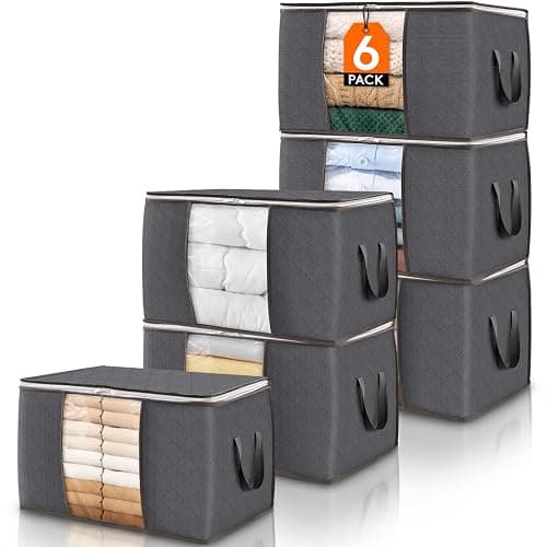 Lifewit 6 Pack Clothes Storage Bins with Lids, Foldable Blanket Storage Bags with Zippers, Clear Window and Reinforced Handles, Closet and Organization for Clothing, Sweater, Comforter, Bedding - Image 1