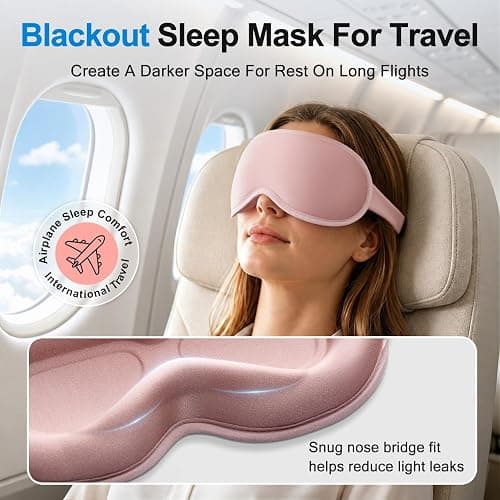 Pink Blackout Weighted Eye Masks for Sleep & Airplane Travel, Silk-Feel | Zero Eye Pressure, Deep 3D Cups, Eyelash-Friendly Sleep Mask for Women, Long International Flights, Night Shift, Office Naps thumbnail 2