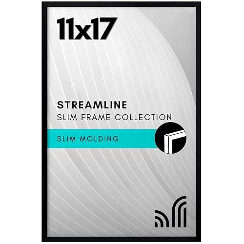 Americanflat 11x17 Picture Frame with Polished Plexiglass - Streamline Collection - Thin Border Picture Frame for Wall Display - Hanging Hardware Included - Black - Image 1
