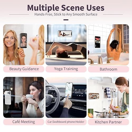 (2 Pack) Silicone Suction Cup Phone Case Mount Double Sided, Sticky Phone Grip with Higher Suction Power for Cell Phone, Hands-Free Phone Accessories for Selfies and Videos, Clear & Light Pink thumbnail 7