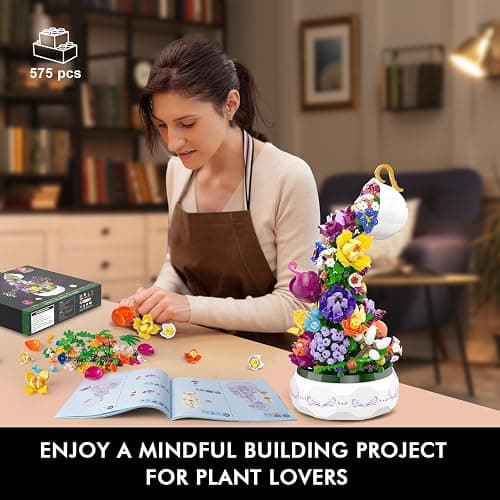 HOGOKIDS Flowers Music Box Building Set with Light for Adults Girls 6-12+ | Flower Botanicals Rotating Music Box Blocks Toy for Home Office Decor, DIY Craft Kits Birthday Gifts for Women Mom Kids thumbnail 5