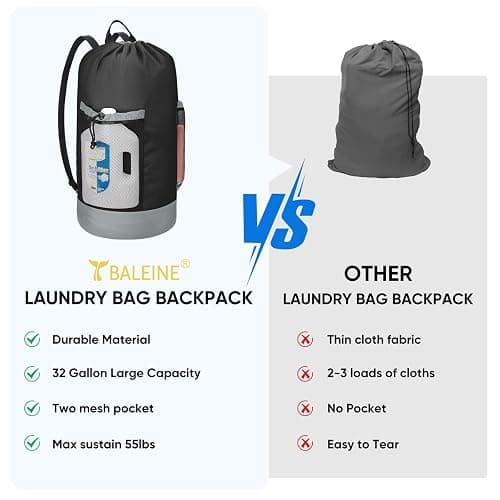 BALEINE 120L Laundry Bag Backpack, 900D Oxford Fabric Large Travel Laundry Bags with Shoulder Straps and 2 Mesh Pockets for College Dorm, Apartment, Laundromat (Black, 120L) thumbnail 6