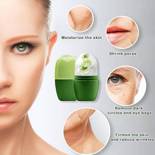 XHJRI Ice Face Roller Massager,Ice Cube Roller for Face, Eyes and Neck Naturally Conditioning and Skin Care,De-Puff Eye Bags,Reduce Migraine Pain,Reusable Massage Silicone Ice Mold (New Green) thumbnail 6