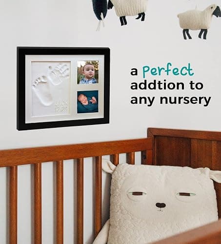 Baby Hand & Footprint Clay Keepsake Photo Frame Kit - w/Silicone Stencil for a Personalized Gift. Wood Frame, Wall/Table Mount. Perfect Registry, Baby Shower, New Mom, Birthday & Newborn Gift - Black thumbnail 7