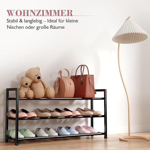 Bumusty 3-Tier Expandable Shoe Rack for Closet, 18“-33” Adjustable Shoe Rack for Small Space, Small Shoe Organizer for Front Door, Sturdy Metal, Black thumbnail 4