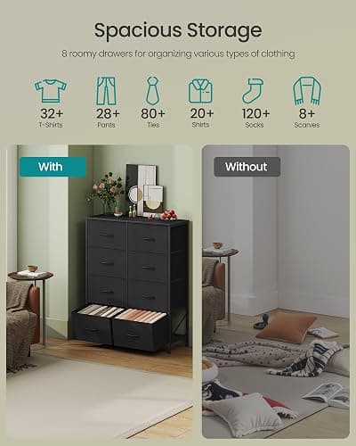 SONGMICS Dresser for Bedroom, Chest of Drawers, Steel, MDF, 8 Non-Woven Fabric Drawers, Storage Organizer Unit, Closet, Entryway, Ink Black and Ebony Black ULGS124B01S thumbnail 4