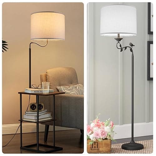 Drum Lamp shades Set of 2, White Line Lamp Shades for Table Lamps Floor Lamp, 13" Top X 13" Bottom X 10" High Large Fabric Lamp Shades, Easy Assembly Replacement Lampshades thumbnail 5
