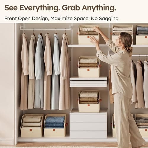 Homsorout Fabric Closet Storage Cubes - 6 Pack Square Storage Bins with Dual Handles for Clothes, Towels, Toys, Cube Storage Organizers for Bedroom, Nursery, Shelves, Closet, Small Spaces, Beige thumbnail 4