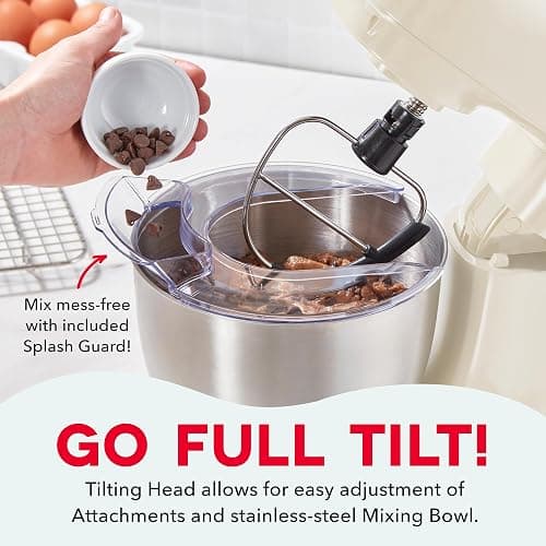 Dash 3.5QT Tilt-Head Stand Mixer - Electric Stand Mixer with Stainless Steel Bowl and Splash Guard For Baking - Cream, 3.5-Quart thumbnail 5