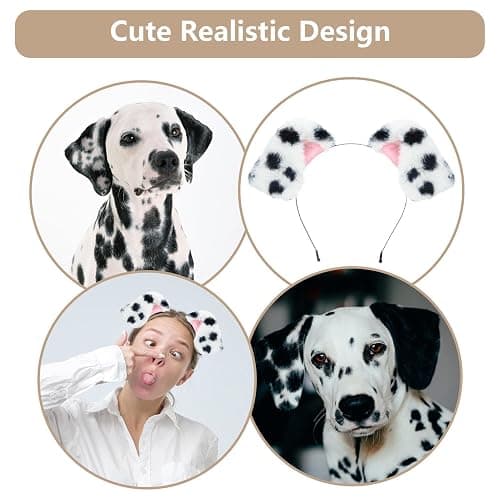 Beviliu Animals Ear Realistic Dalmatian Dog Ears Headband Fluffy Cat Bunny Pig Hairband Halloween Christmas Costume for Washing Makeup Cosplay Party thumbnail 3