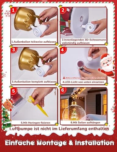 Aufblasbare Weihnachtskugel - 60CM Groß Weihnachtskugeln Outdoor, Beleuchteter Aufblasbarer Weihnachtsball mit Erdspieß, Weihnachtsdekoration für den Außenbereich für Hof Garten thumbnail 5