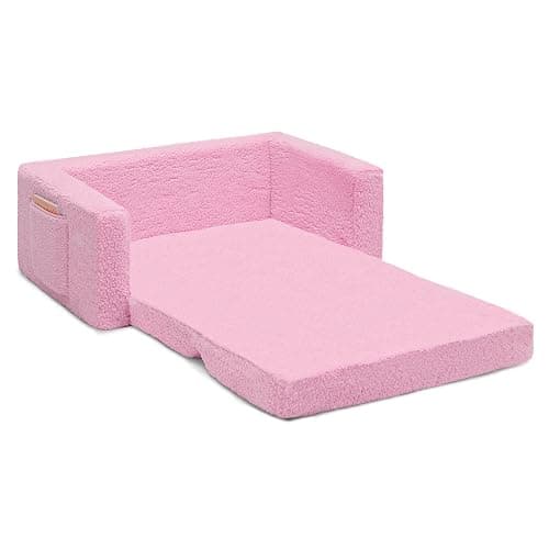 Delta Children Cozee Flip-Out Sherpa 2-in-1 Convertible Sofa to Lounger for Kids, Pink thumbnail 8