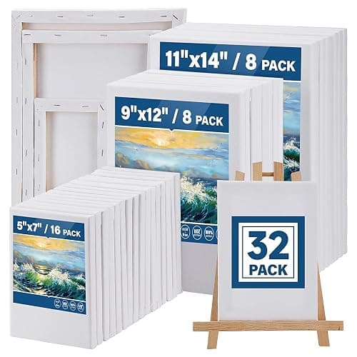 Halobios 32 Packs Professional Stretched Canvas for Painting, Blank Canvas Art with 5 * 7in, 9 * 12in, 11 * 14in, Value Pack for Acrylic, Oil, Acrylic Pouring - Image 1