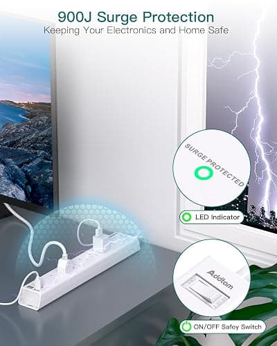 Power Strip Surge Protector - Addtam Extension Cord with 6 AC Outlets and 4 USB Ports (2 USB-C), Flat Plug Extension Cord, Wall Mount for Home, Office, College Dorm Essentials, ETL Listed, White thumbnail 5