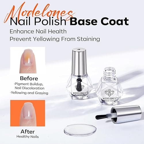 modelones Nail Polish Top Coat and Base Coat Set, Clear Quick Dry Nail Polish, High Gloss Shiny Long Lasting No Wipe Base Top Coat Set, Air Dry Fast Nail Art Design Manicure Gifts for Women thumbnail 6