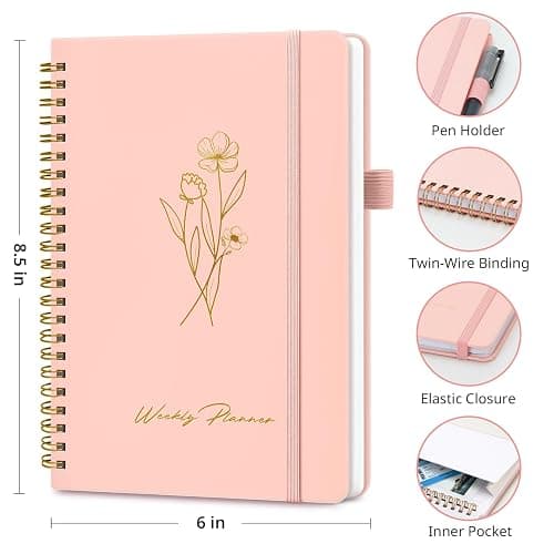 Undated Weekly Planner, Weekly To Do List Notebook with Goal & Habit Tracker Organizer, A5 Weekly Planner Notebook with Spiral Binding, 6.1" x 8.2" - Rosy thumbnail 3
