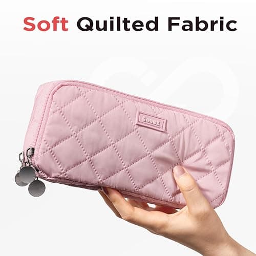 Sooez Large Pencil Case Pouch, Extra Big Pencil Bag with 8 Compartments, Pen Bag Wide Opening, Soft Quilted Pencil Pouch Organizer with Zipper, Portable Pencil Case for Teen Girls, Blush thumbnail 3