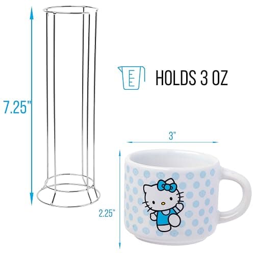 Silver Buffalo Sanrio Hello Kitty Polka Dots 4pc Stackable Ceramic Espresso Small Cup Set, 3 Ounces thumbnail 3