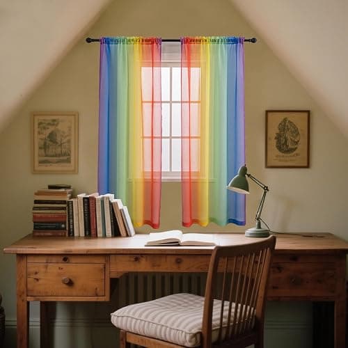 Anytime Rainbow Sheer Curtain Panels for Living Room Elegant Window Treatment Sets Light Filtering Translucent Draperies for Office (2 Panels,W52 x L63inch) thumbnail 3