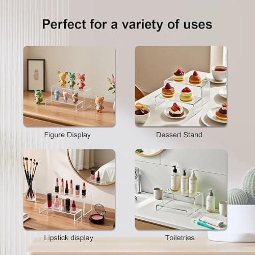 OVNTHYK Acrylic Risers 8 Pcs – Clear Rectangular Display for Perfume Organizer, Figures, Jewelry, Dessert Table & Cupcake, 4 Sizes (7", 8", 9") thumbnail 4