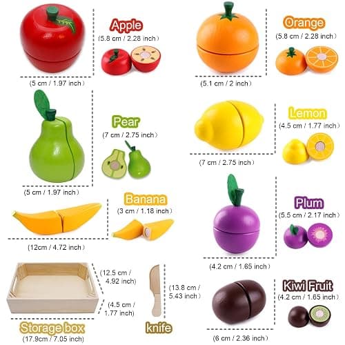 Wooden Play Food for Kids Kitchen Cutting Fruits Toys for Toddlers Pretend Vegetables Gift for Boys Girls Educational Toys thumbnail 3