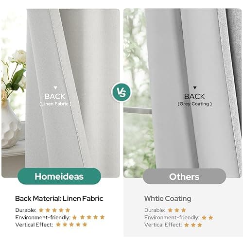 HOMEIDEAS 100% Ivory Cream Linen Blackout Curtains for Bedroom, 52 x 84 Inch Length 2 Panels Faux Linen Thermal Insulated Black Out Grommet Window Drapes for Living Room thumbnail 6