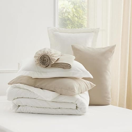 Bedsure White Twin XL Comforter Set - Extra Long 5 Pieces Twin XL Bedding Set for All Seasons, Boho Contrasting Design Bed in a Bag with Comforter, Sheets, Pillowcase & Sham thumbnail 7