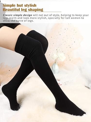 SATINIOR 3 Pairs Thigh High Socks Cotton Over Knee Socks Knit Long Boot Stocking, Black, Medium thumbnail 6