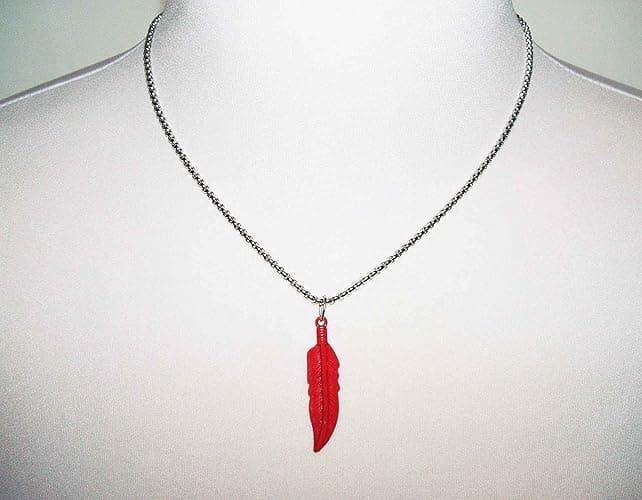 HAWKS HERO RED FEATHER NECKLACE Bird Wing Pendant STAINLESS STEEL CHAIN thumbnail 4