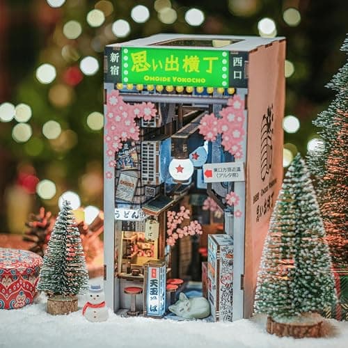 Anavrin Book Nook Kit Omoide Yokocho – DIY 3D Wooden Booknook for Adults, Teens and Book Lovers, Bookshelf Insert Library Decor, Creative Gift for Family, Friends, and Elderly thumbnail 3