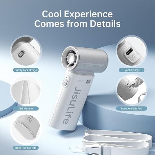 JISULIFE Portable Handheld Fan Life9, Turbo Power High Speed Air [18H Max Cooling Time], 5 Gear Wind, 5000mAh Rechargeable, Mini Pocket Design, Personal Fan for Travel Concerts Camping Makeup - Grey - Image 1
