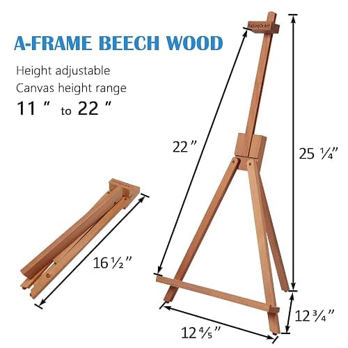 Falling in Art Beechwood 25" Tabletop Easel Display Stand for Painting - Holding Canvas Up to 22 1/2 Inches High, A-Frame Artist Tripod with Rubber Feet, Portable Photo and Sign Holder thumbnail 2