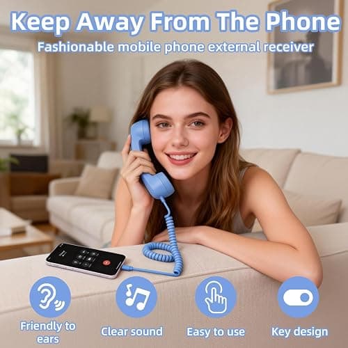 Retro Phone Handset for iPhone & Android, 2026 New Type-C Wired Receiver with Microphone & Speaker, Vintage Landline Style Handle for Noise Cancelling Calls, Meetings, and Home Office Desk Use (Blue) thumbnail 3