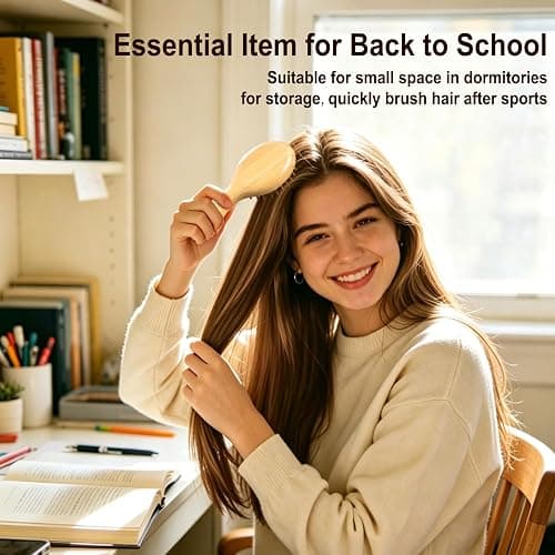 Mini Travel Hair Brush for Detangling Curly, Thick, Wet and Dry Hair | Small Compact Bamboo Brush for Women Girls, Easily Removes Knots; Travel Must-Have for Purse, Car, Office, Gym, Beach & Trips thumbnail 6