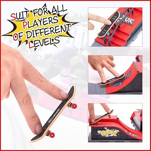 Finger Skateboards Ramp Set, 6 in 1 Fingerboard Skatepark Deck with 6 Skateboards 6 Fingerboard Ramps & Display Holder, Mini Finger Toy for Kids Adults Birthday Gift thumbnail 6