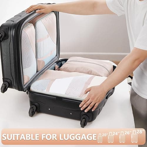 10 Set/8 Set Packing Cubes for Travel, Gifts for Women Mom,Anti-Tearing Suitcase Organizer for Luggage with Shoe & Hanging Toiletry Bag,OlarHike Vacation Essentials & Accessories for Cruise Ship,Cream thumbnail 5