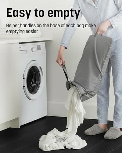 Keplin Collapsible Double Laundry Basket with Lid & Removable Liner – 150L 2-Compartment Clothes Sorter, Fabric Laundry Hamper with Handles, Easy Assembly, Stylish Storage for Home, 56x40x67cm, Grey thumbnail 8