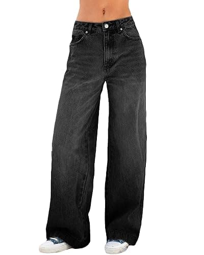 Womens Straight Wide Leg Jeans High Waisted Stretchy Baggy Denim Pants. - Image 1