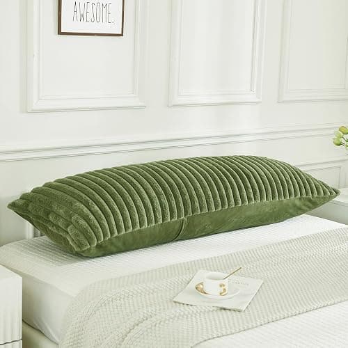 JAUXIO Faux Fur Fluffy Body Pillow Cover Luxury Textured Vertical Stripe Plush Decorative Body Pillowcase, Ultra Soft and Cozy Zipper Closure 21 x 54 Inches, Sage thumbnail 4