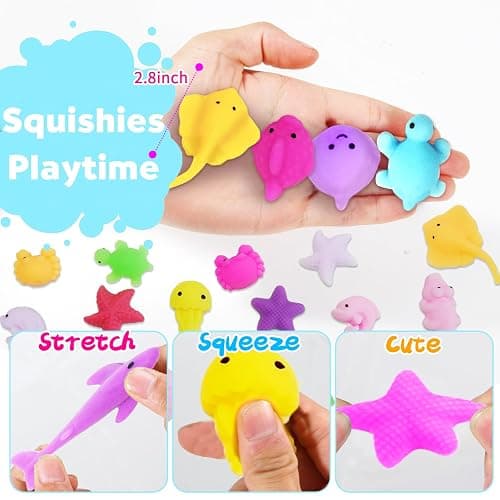 LIKYMO Mochi Squishy Toys Set, 100 PCS Mini Kawaii Squishies, Stress Relief Fidget Toys Party Bag Fillers for Kids Boys Gilrs, Birthday Return Gifts Party Favours(ocean) thumbnail 3