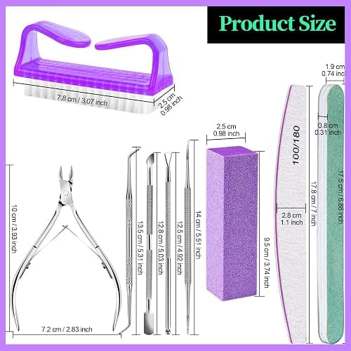 FANDAMEI Manicure and Pedicure Tools Kit, Manicure Kit, Nail Files 100/180, Nail Buffer Block, Nail Cuticle Nippers, Cuticle Pusher, Cuticle Peeler, Ingrown Toenail Tool, Toenail File, Purple thumbnail 7