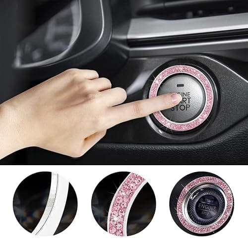 Kewucn Bling Crystal Double Rhinestone Car Engine Start Decoration Ring, Sparkling Push Start Button Sticker, Key Ignition & Knob Ring Decoration, Bling Car Interior Accessory(Pink) thumbnail 4