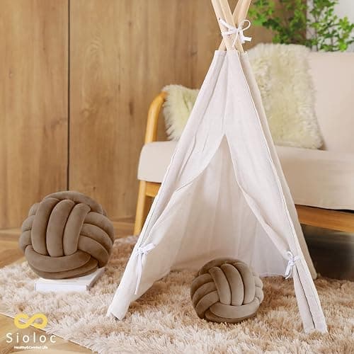 Sioloc Soft Knot Ball Pillow - Round Throw Cushion for Home Decoration, Handmade Plush Knotted Pillow (10.6 Inches, Brown) thumbnail 5