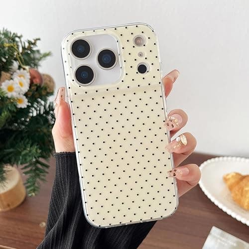 CHEDEMK Compatible with iPhone 17 Pro Max Case, Fashion Cute Aesthetic Polka Dot Phone Case for Women, Shockproof Slim Soft TPU and Hard PC Protective Phone Cover for iPhone 17 Pro Max 6.9", Yellow thumbnail 3