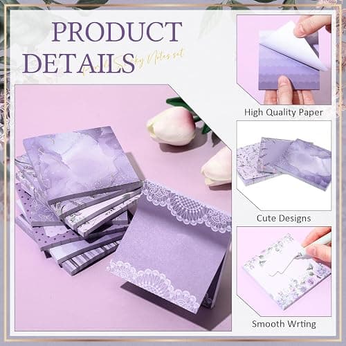Saypacck 9 Pcs Aesthetic Sticky Notes Cute Pastel Self Stick Notepads Easy to Post Desk Supplies for Home Office Decor School Accessories Women Birthday Coworker Gifts(Purple) thumbnail 4