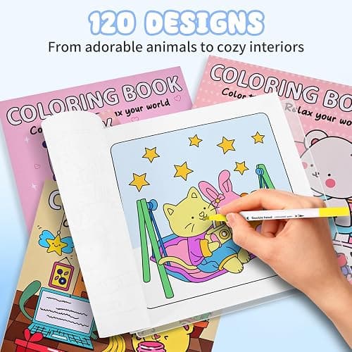 Coloring Book Set for Adults and Teens,3 PacK Easy and Simple Designs Coloring Set,Stress Relief Gifts with 36 Colors Markers &12 Pcs Glitter Markers &12 pcs Colored Pencils for adults Relaxation thumbnail 5