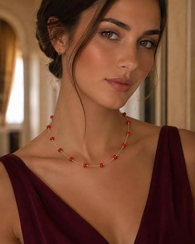 SHANTYSON Beaded Choker Necklace 14K Gold Plated Natural Stone Boho | Multicolor, Turquoise, Handmade, Beach Summer Style, Western Jewelry, Adjustable Chain thumbnail 2