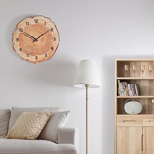 YRUDMBIN Rustic Wall Clock Silent 12 Inch Battery Operated Wooden Home Decor for Bathroom Kitchen Bedroom Living Room,Annual Ring thumbnail 8