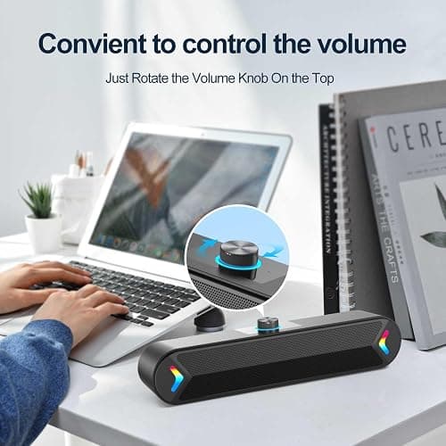 LENRUE USB Computer Speakers for Desktop, 10W PC Speakers for Desktop/Laptop/Tablet/Monitor, Single-Wired USB Soundbar Speaker,Plug-n-Play,No Sound Delay(NO 3.5mm AUX Plug) thumbnail 4