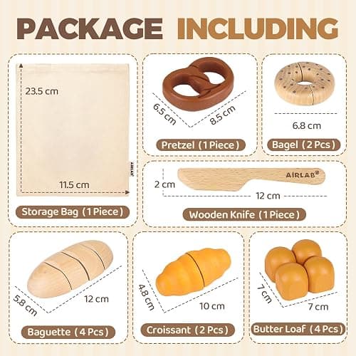 Airlab Pane da Tagliare Giocattolo, Accessori Cucina Giocattolo Legno per Bambini Bambina, Set Cibo Finto Giocattolo per Cucina Bambini, Regalo Bambino Compleanno Pasqua Halloween Natale 3 4 5+ Anni thumbnail 2